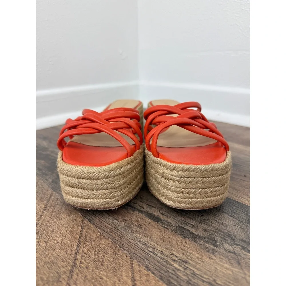 Paloma Barcelo Belinda Wedge Espadrille Platform Sandals Orange Napa Leather 39